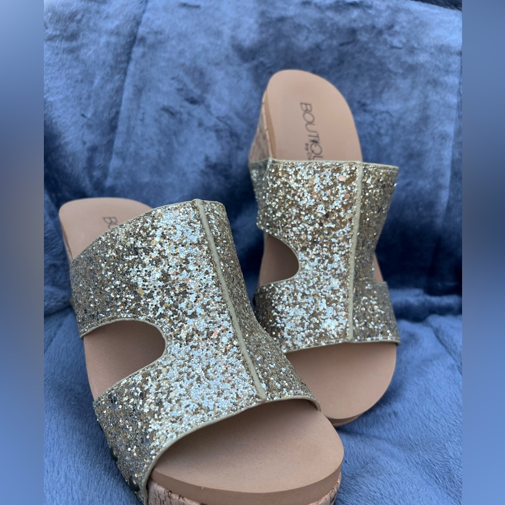 Corky’s Gold Glitter Women's Wedge Sandals